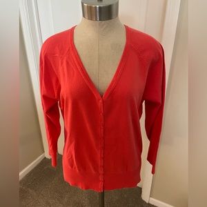 Eddie Bauer, lightweight cardigan sweater, 3/4 sleeve, size: L, color: coral
